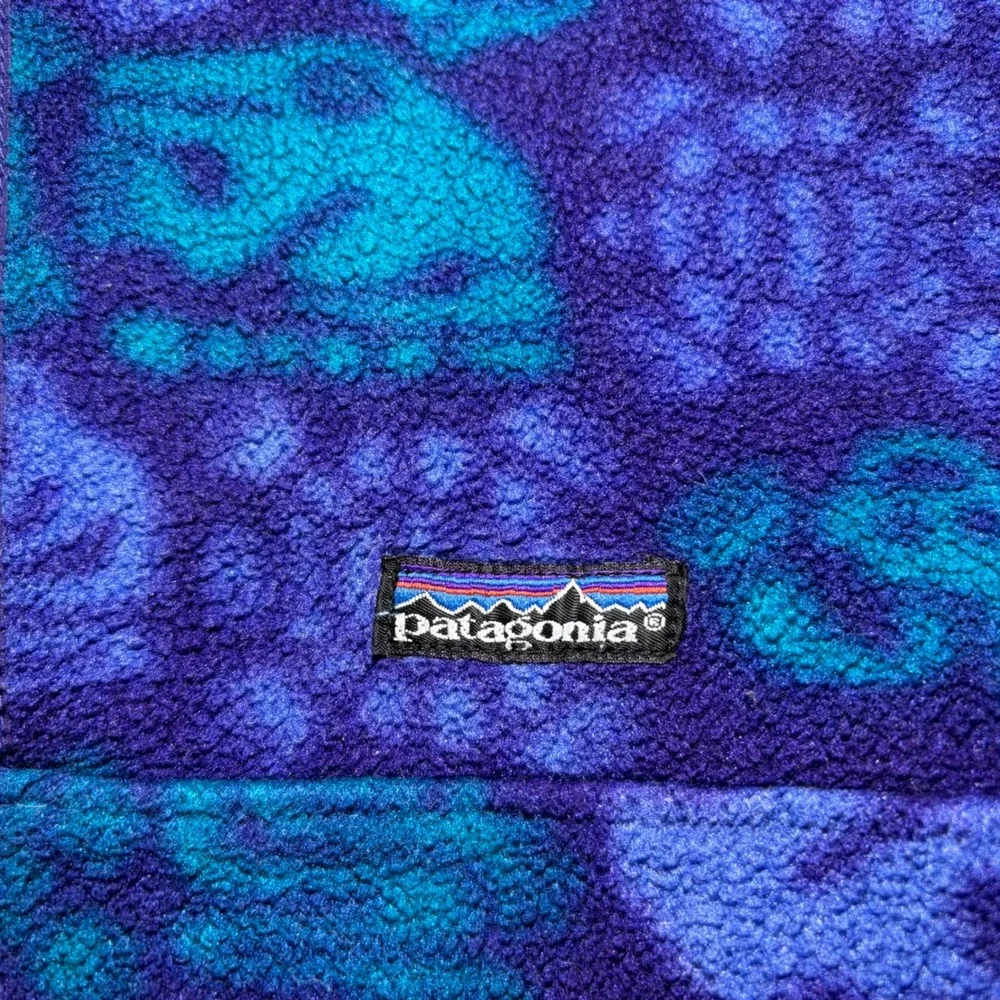 Patagonia Synchilla Snap-T Fleece Pullover Kids 14 Purple Teal Animal Print USA